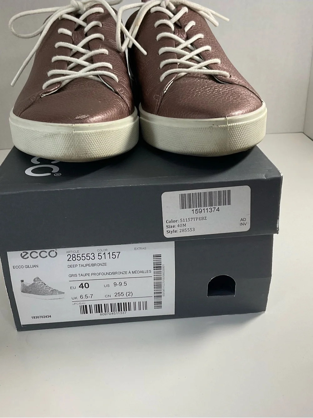 ECCO GILLIAN Sneakers Pebbled Metallic Bronze Leather Women’s Shoes Size 9 EU40
